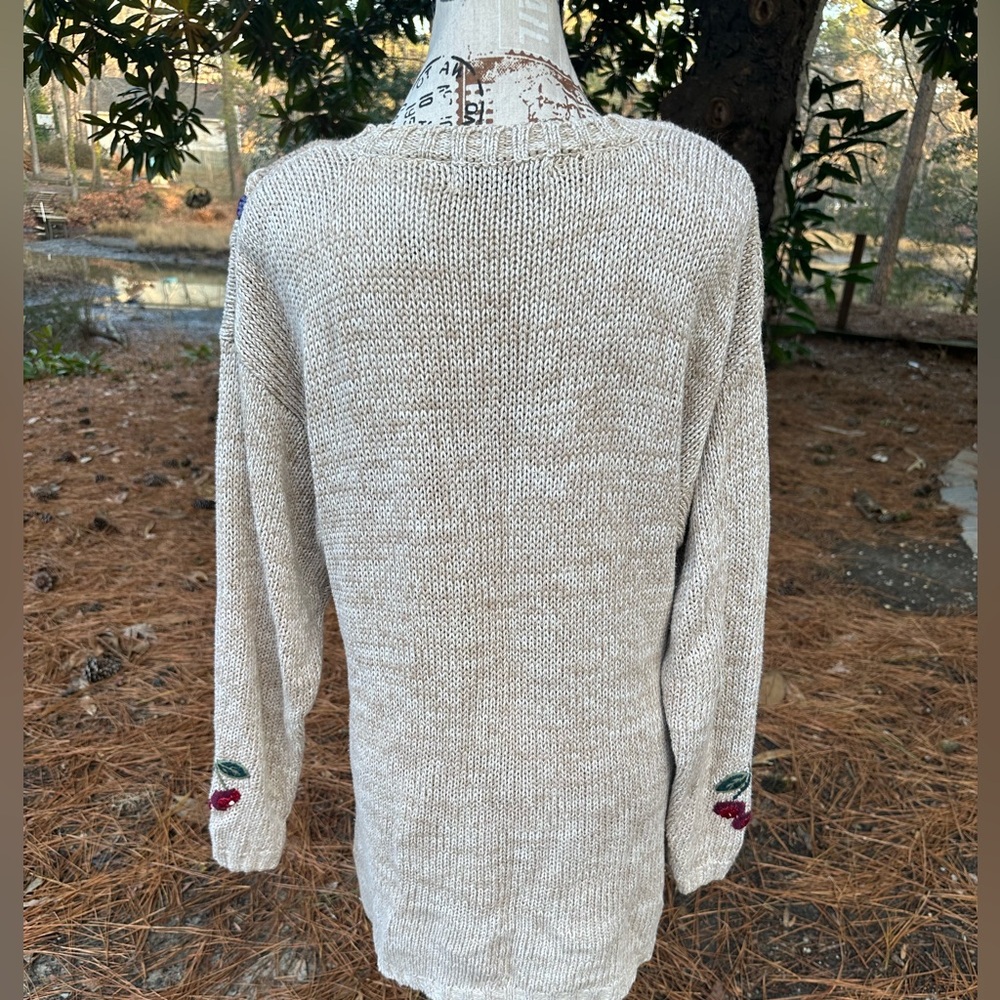 Vintage White Stag Patchwork Knit Sweater Folk Art Cottagecore M Longline Winter - Picture 16 of 16